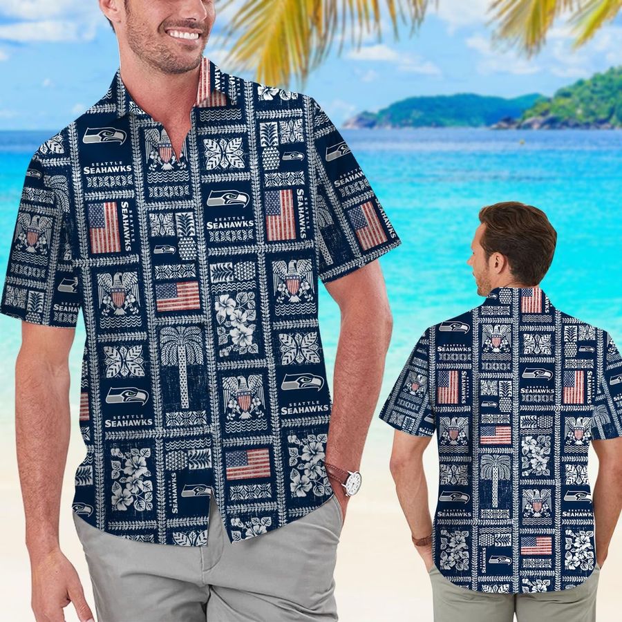 Seattle Seahawks Summer Commemorative Short Sleeve Button Up Tropical Aloha Hawaiian Shirts For Men Women