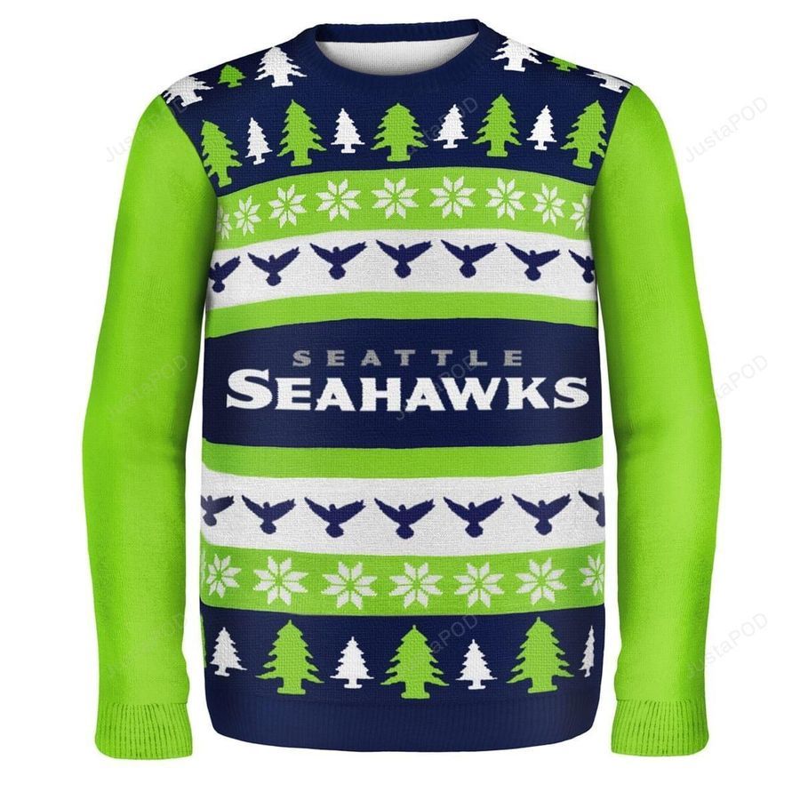 Seattle Seahawks Wordmark NFL Ugly Christmas Sweater All Over Print