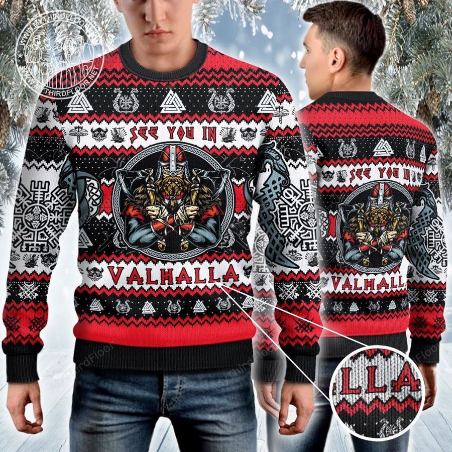 See You In Valhalla Vikings Ugly Christmas Sweater