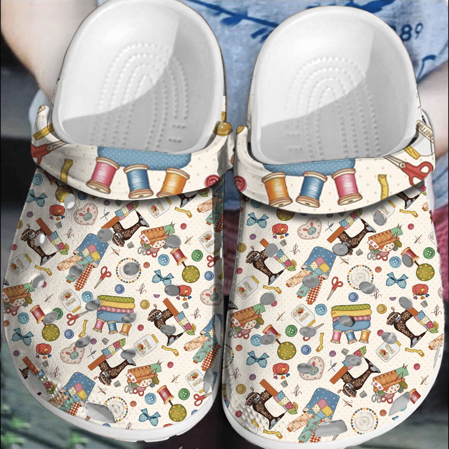 Sewing Quilting Icon Gift For Lover Rubber Crocs Crocband Clogs, Comfy Footwear.png