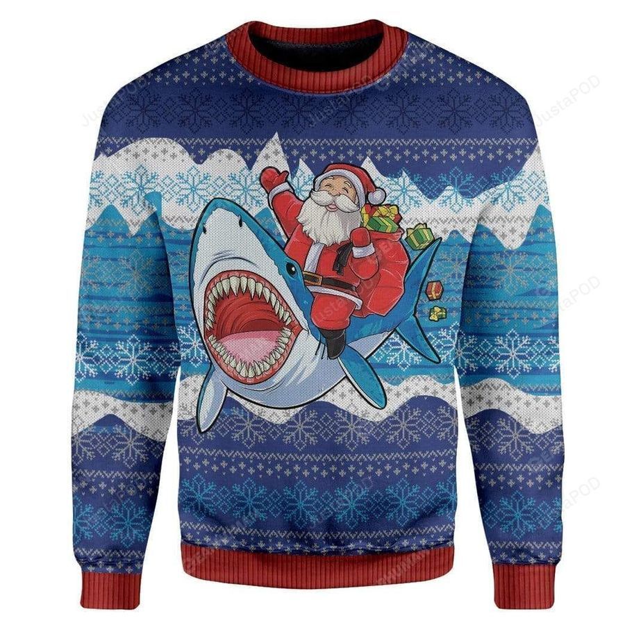 Shark And Santa Ugly Christmas Sweater All Over Print Sweatshirt