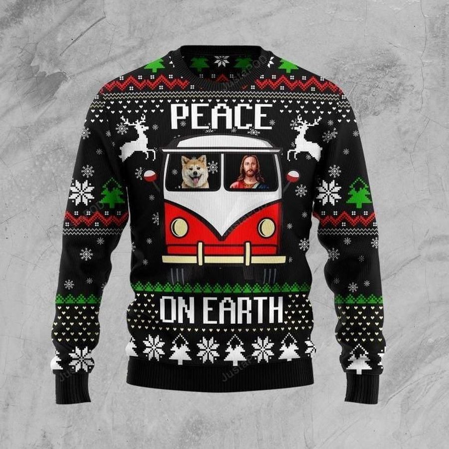 Shiba Inu Peace Ugly Christmas Sweater All Over Print Sweatshirt