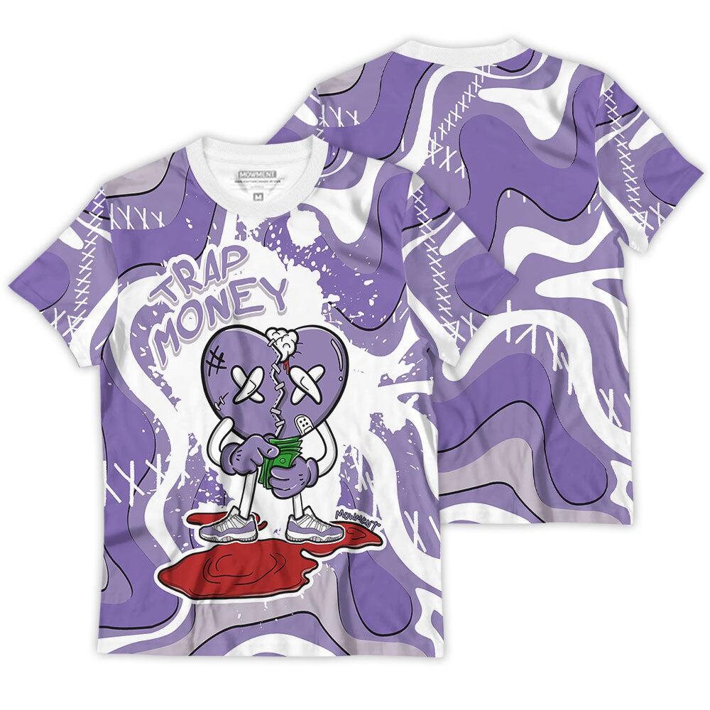 Shirt To Match JD 11 Low Pure Violet - Trap Money Heart - Low Pure Violet 11s Matching 3D T-Shirt