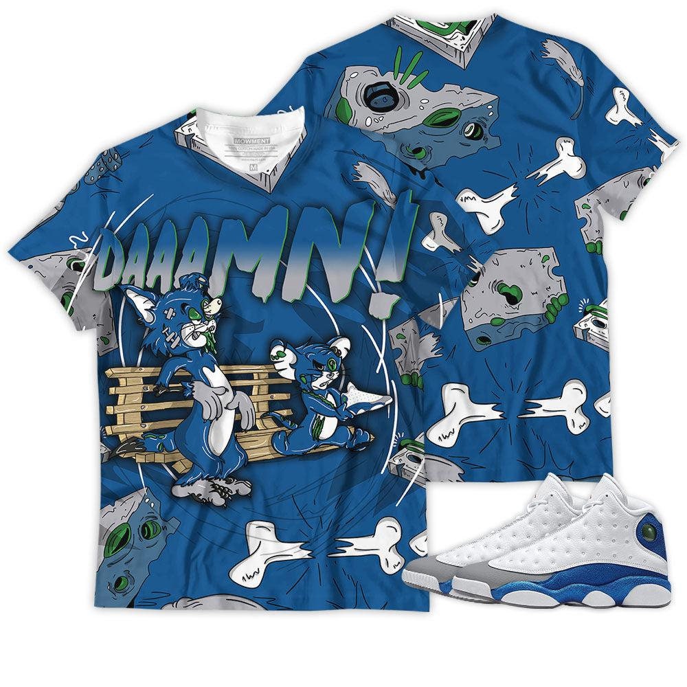 Shirt To Match Jordan 13 French Blue - Halloween Cat And Mouse Daamm Shoes - French Blue 13s Gifts Unisex Matching 3D T-Shirt