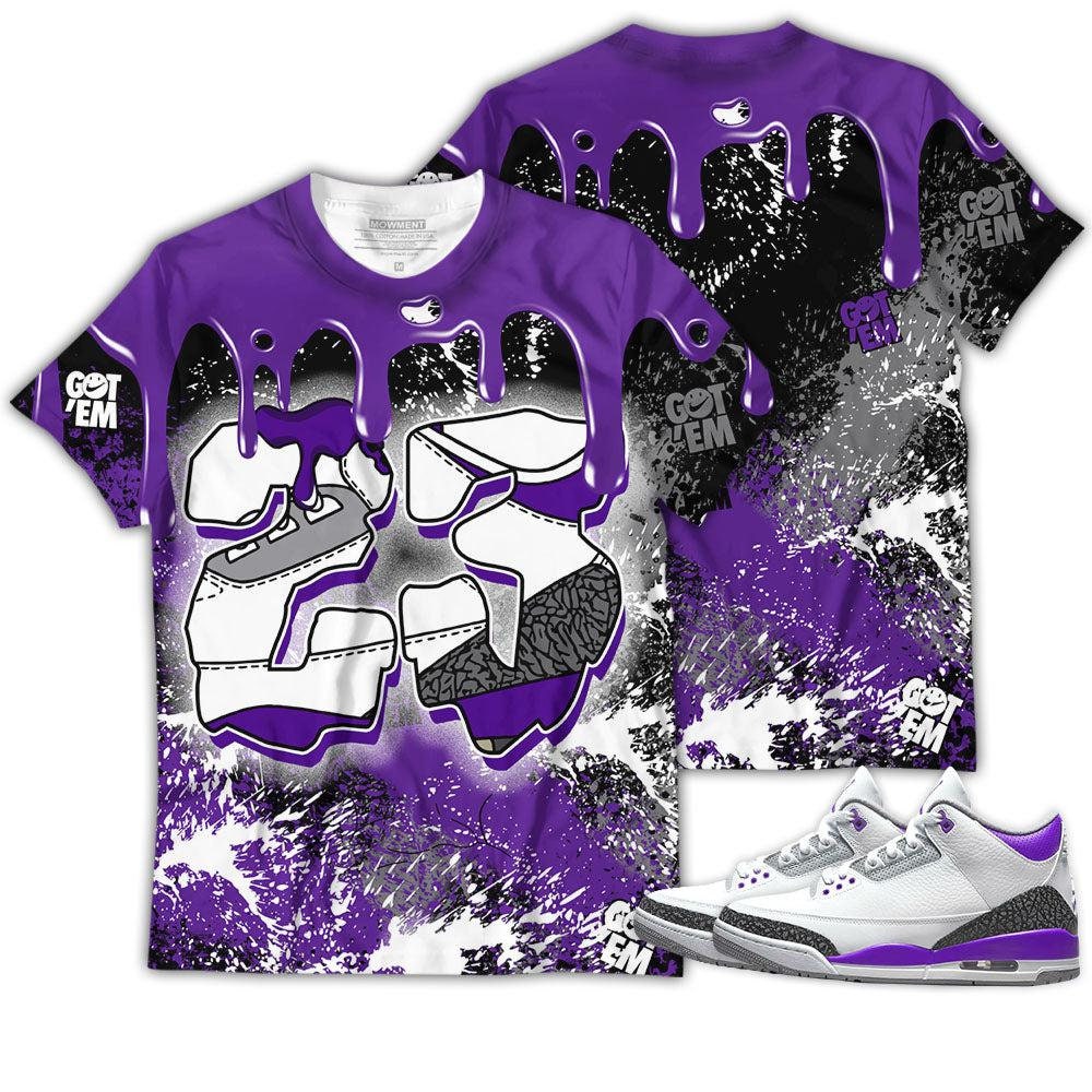 Shirt To Match Jordan 3 Retro Dark Iris - Number 23 Dripping Shoes - Dark Iris 3s Gifts Unisex Matching 3D T-shirt