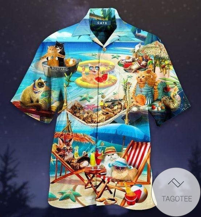 Shop Cat Having Funny At The Beach Unisex Hawaiian Aloha Shirts