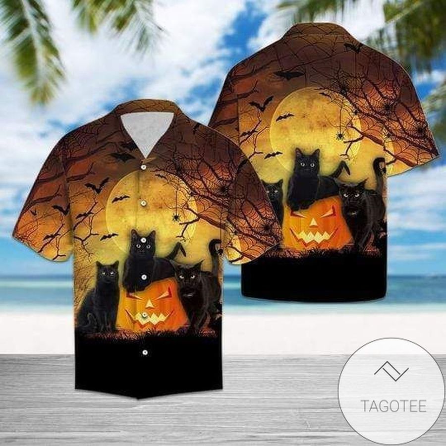 Shop From 1000 Unique Black Cat Pumpkin Halloween Pattern Hawaiian Aloha Shirts