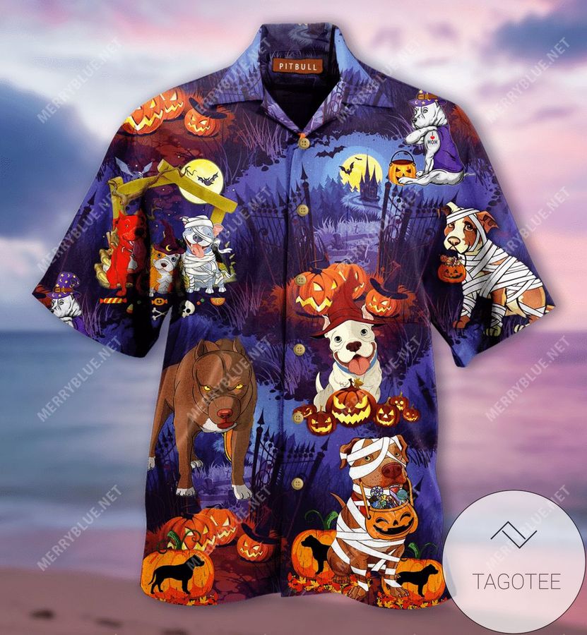 Shop Halloween Pit Bulls Funny Unisex Authentic Hawaiian Shirt 2022