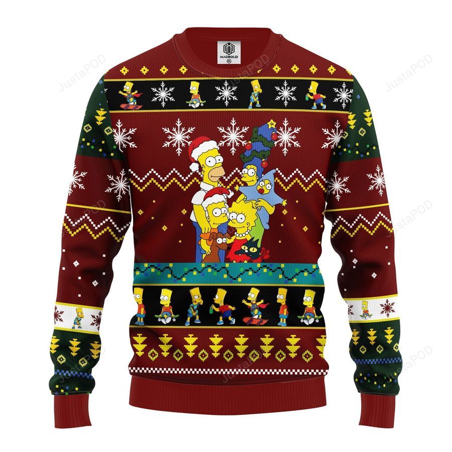 Simpson Family Ugly Christmas Sweater Red Brown Ugly Sweater Christmas
