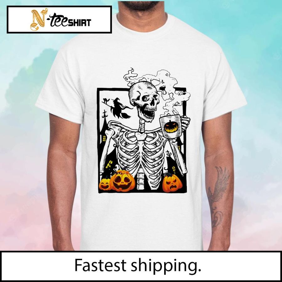 Skeleton I love coffee Halloween shirt