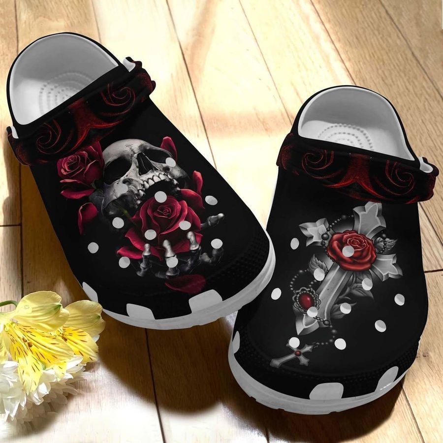 Skull Personalize Clog Custom Crocs Fashionstyle Comfortable For Women Men Kid Print 3D Whitesole Rose