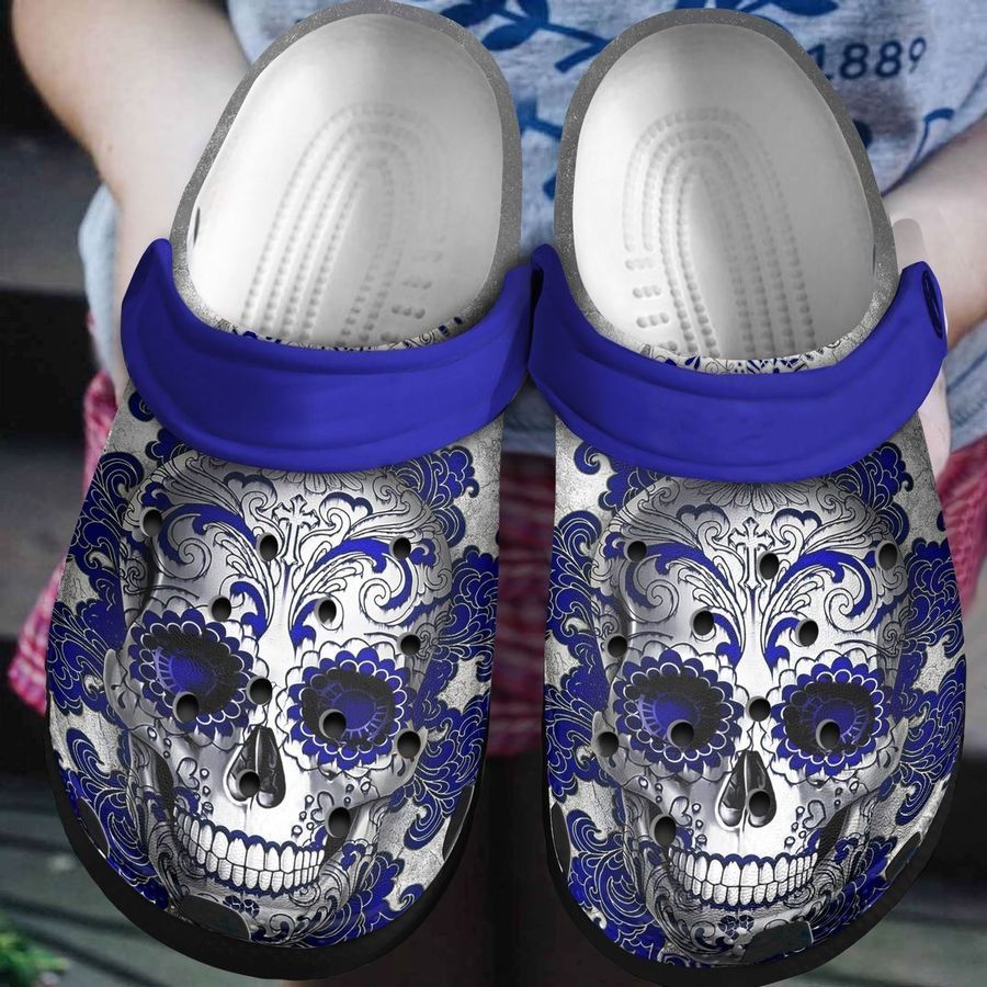 Skull Personalized Clog Custom Crocs Comfortablefashion Style Comfortable For Women Men Kid Print 3D Blue Skull