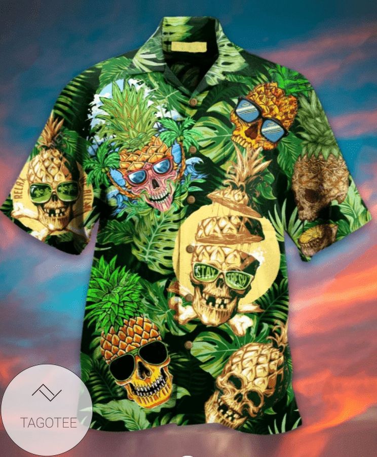 Skull Pineapple Tropical Unisex Aloha Authentic Hawaiian Shirt 2022s H