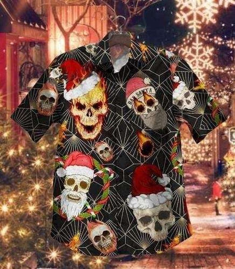 Skull Santa Claws Fire Christmas Hawaiian Shirt