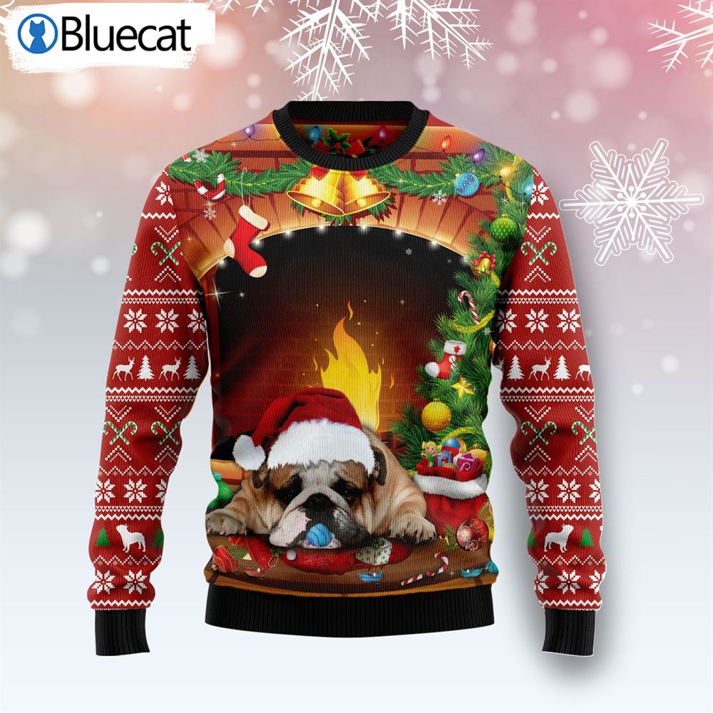 Sleeping Bulldog Christmas Ugly Christmas Sweater