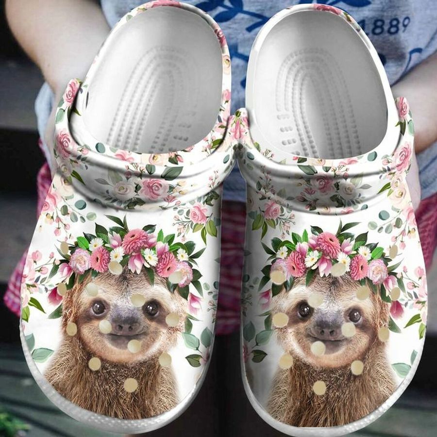 Sloth Baby Flower Pink 102 Gift  For Lover Rubber Crocs Crocband Clogs, Comfy Footwear