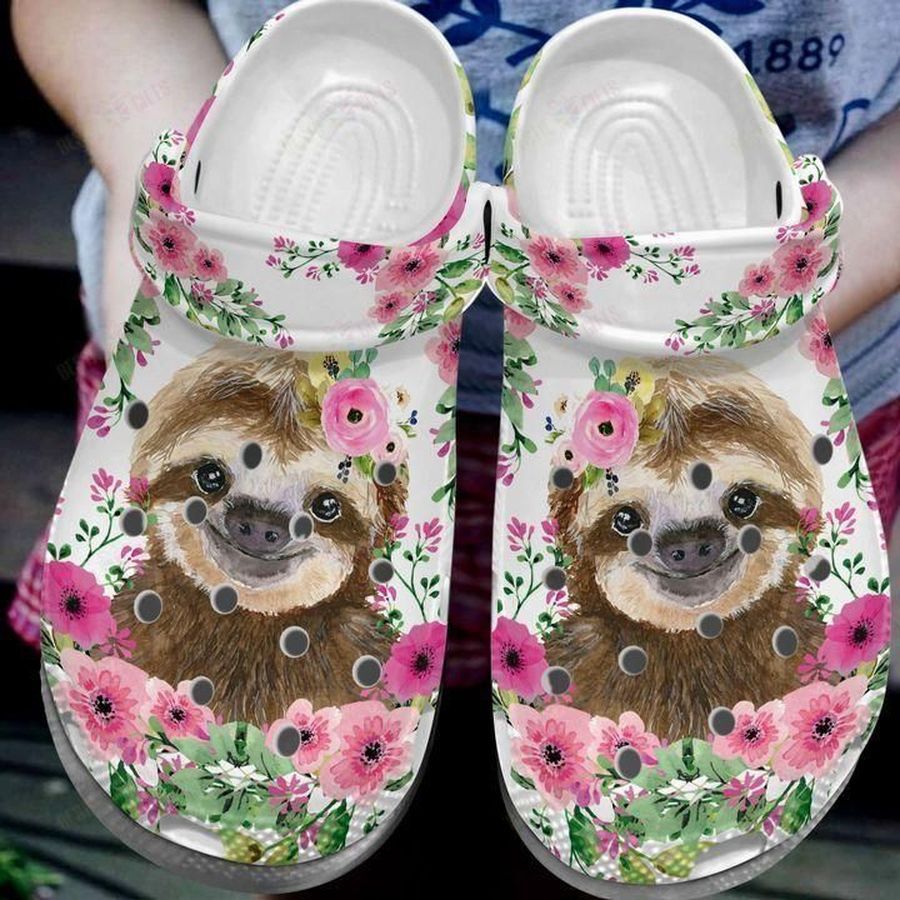 Sloth Crocs Classic Clog Flower Sloth Shoes