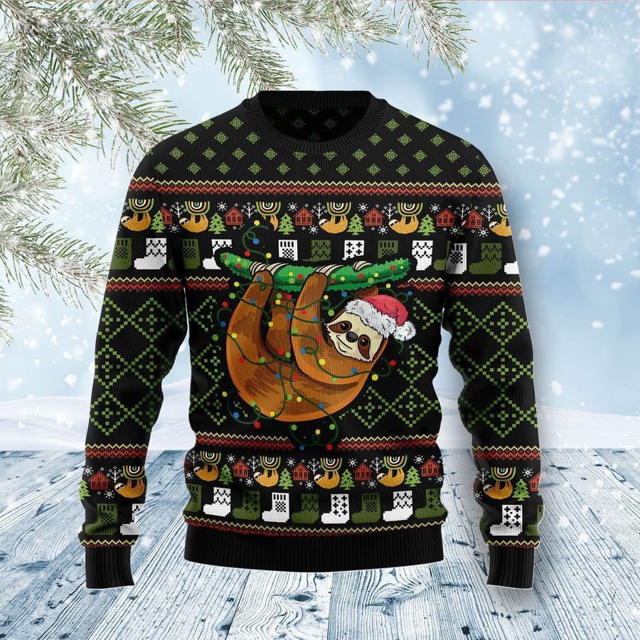 Sloth Light Ugly Christmas Sweater All Over Print Sweatshirt Ugly