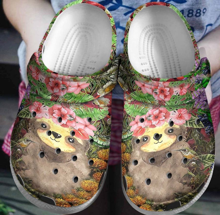 Sloth Personalized Clog Custom Crocs Comfortablefashion Style Comfortable For Women Men Kid Print 3D Flowers And Sloth