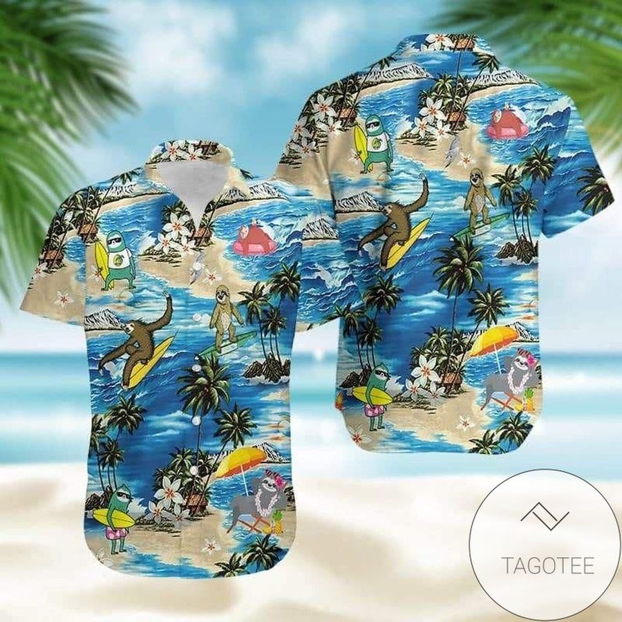 Sloth Surfing Summer Vibe Tropical Hawaiian Aloha Shirts