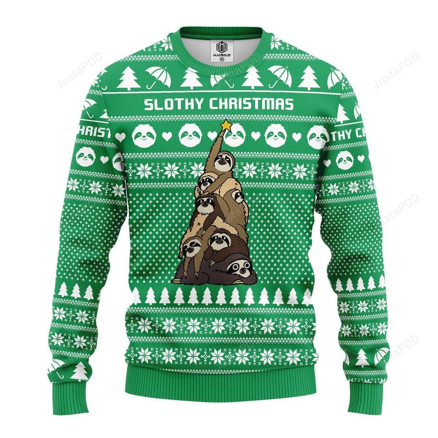 Sloth Tree Ugly Christmas Sweater All Over Print Sweatshirt Ugly