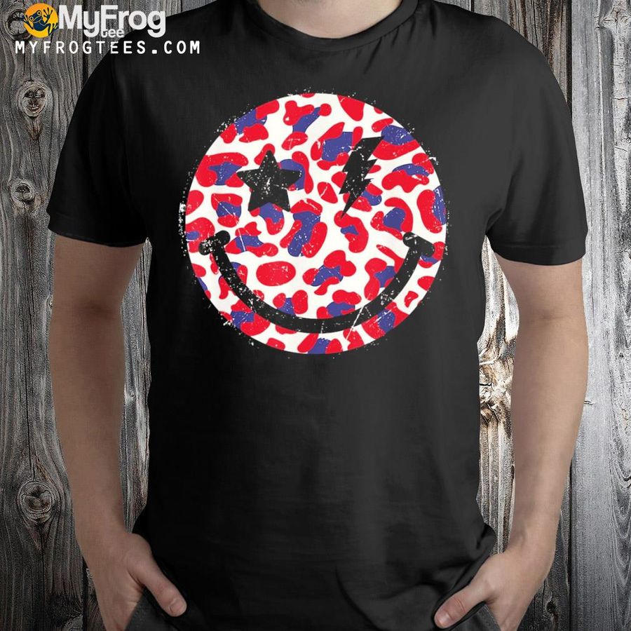 Smile in leopard print with usa flag color independence day shirt