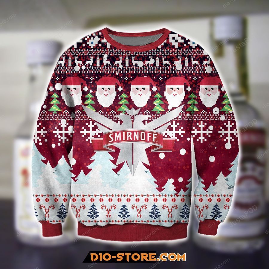 Smirnoff Vodka Wine Knitting Pattern Ugly Christmas Sweater All Over