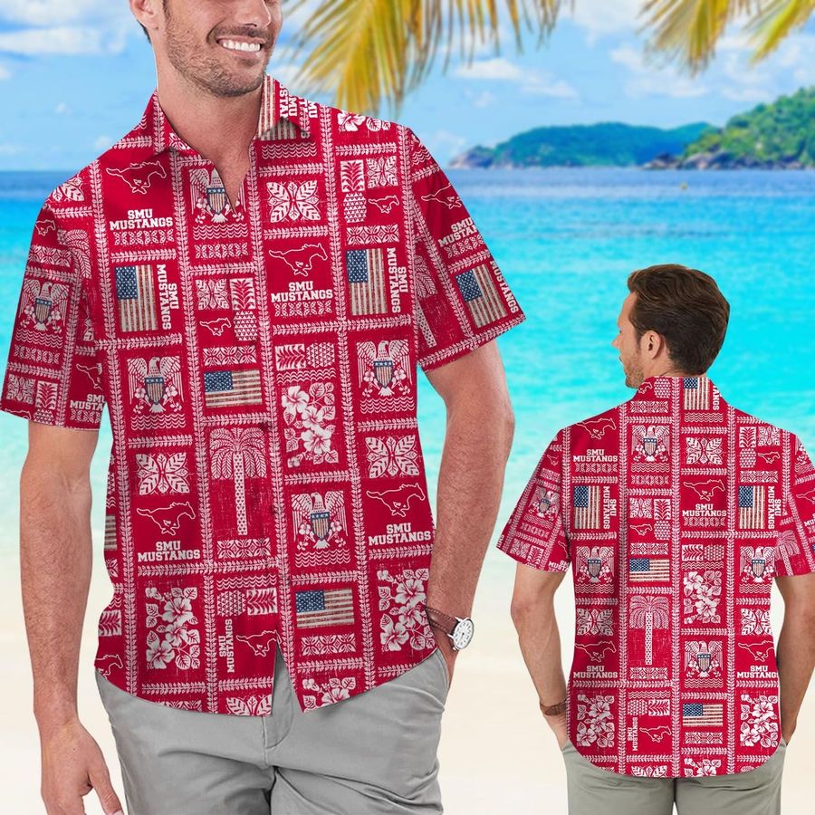 Smu Mustangs Summer Commemorative Short Sleeve Button Up Tropical Aloha Hawaiian Shirts For Men Women Southern Methodist University