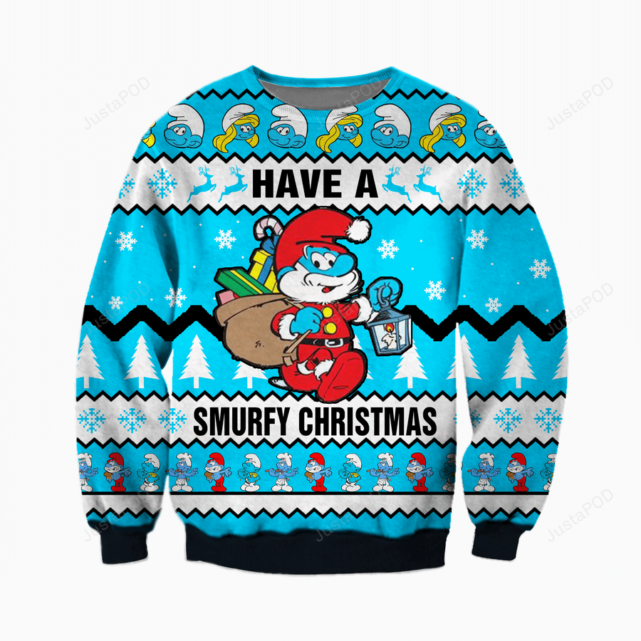 Smurfy Christmas Knitting Pattern 3d Print Ugly Sweater Ugly Sweater.png