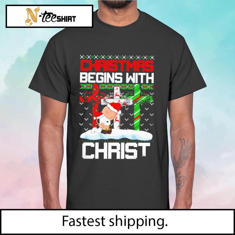 Snoopy and Charlie Brown Christmas begins with Christ t-shirt