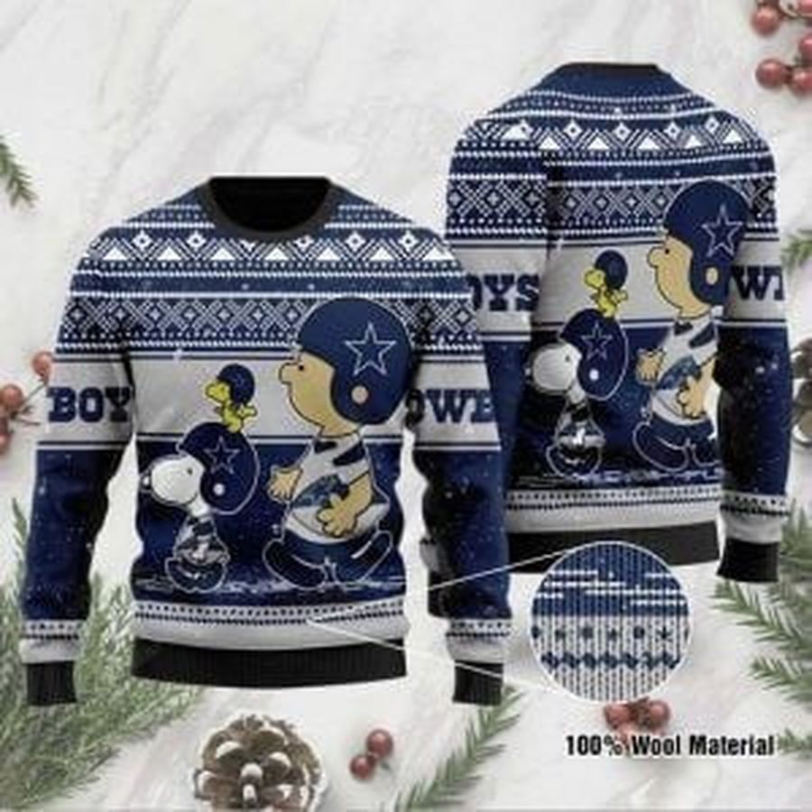 Snoopy Charlie Brown Dallas Cowboys Ugly Christmas Sweater All Over