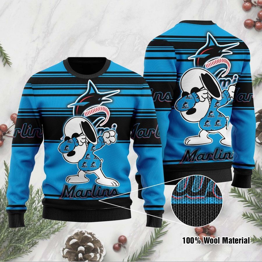 Snoopy Love Miami Marlins For Baseball-MLB FansSweater Ugly Christmas Sweater