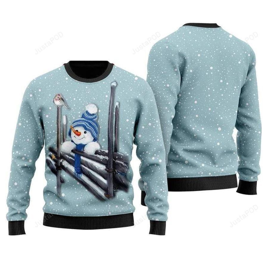 Snowman Wooden Fences Ugly Christmas Sweater All Over Print Sweatshirt