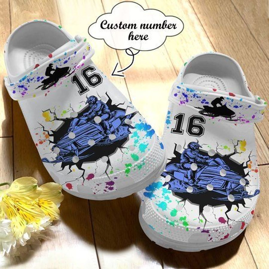 Snowmobile Cracking White Personalize Clog Custom Crocs Clog Number On Sandal Fashion Style Comfortable For Women Men Kid