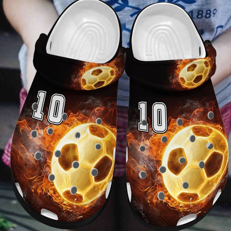 Soccer Personalized Clog Custom Crocs Comfortablefashion Style Comfortable For Women Men Kid Print 3D Soccerball On Fire