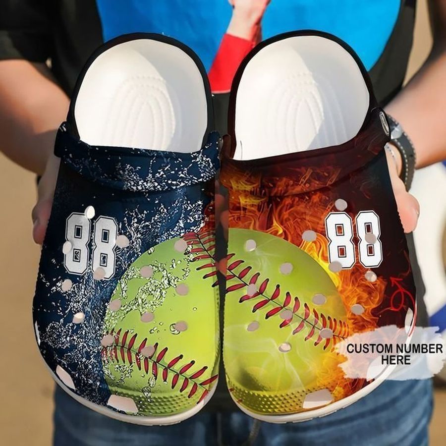 Softball Personalized Fire Water Sku 2401 Crocs Crocband Clog Comfortable For Mens Womens Classic Clog Water Shoes