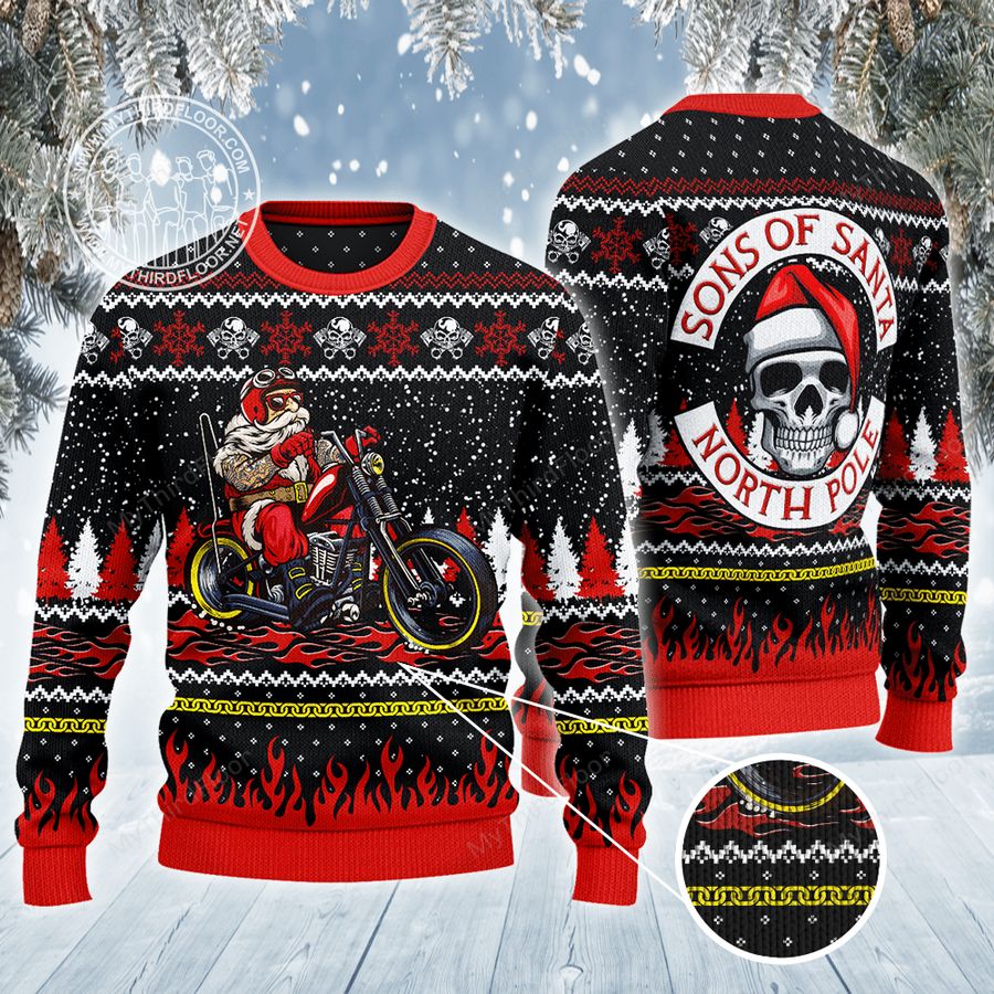 Sons Of Santa North Pole Biker Christmas Gift All Over Print 3D Ugly Sweater