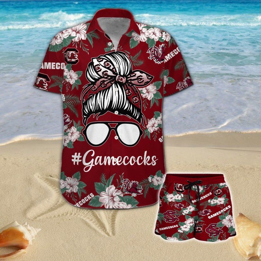 South Carolina Gamecocks Girl Messy Bun Short Sleeve Button Up Tropical Aloha Hawaiian Shirts For Men Women