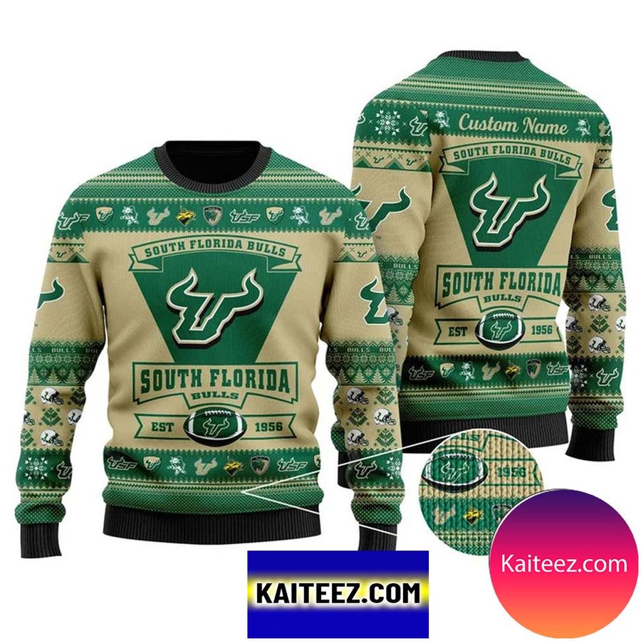 South Florida Bulls Football Team Logo Personalized Christmas Ugly Sweater