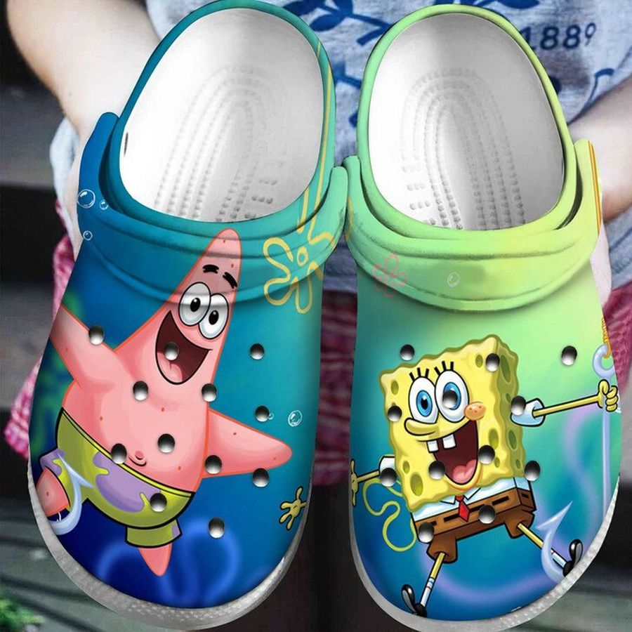 Spongebob Crocs Crocband Clog Comfortable Water Shoes In Green And Blue