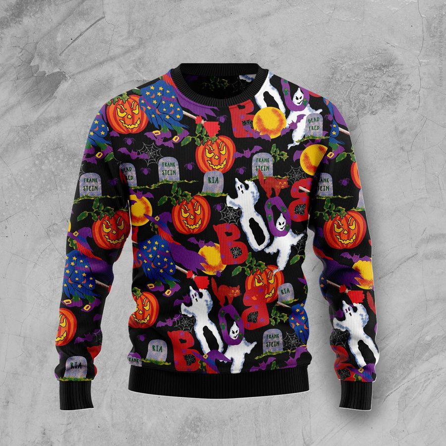 Spooky Boo Halloween Ugly Christmas Sweater, All Over Print Sweatshirt, Ugly Sweater, Christmas Sweaters, Hoodie, Sweater