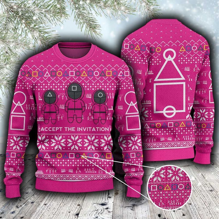 Squid game Accept The Invitation Pink Ugly Sweater