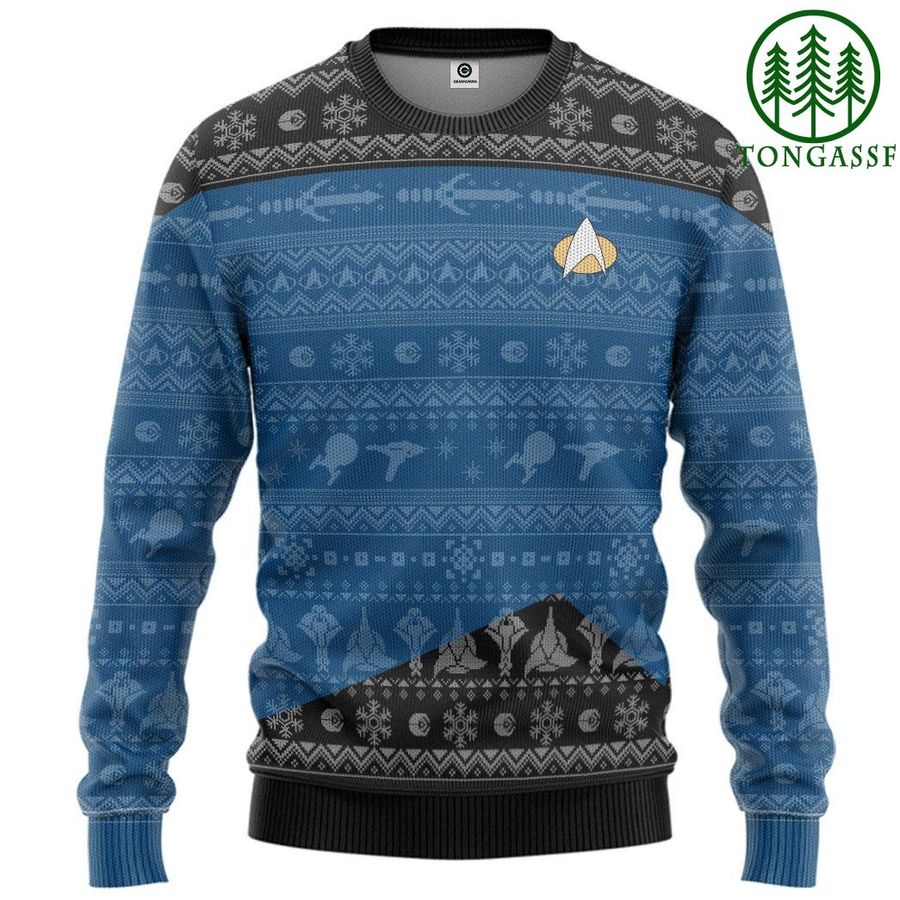 Star Trek The Next Generation 1987 Blue Christmas Custom Ugly Sweater