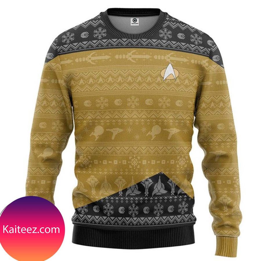 Star Trek The Next Generation 1987 Yellow Christmas Ugly Sweater