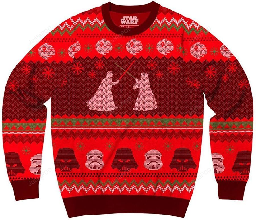 Star Wars Death Star Saber Showdown Adult Red Ugly Christmas Sweater, Ugly Sweater, Christmas Sweaters, Hoodie, Sweater