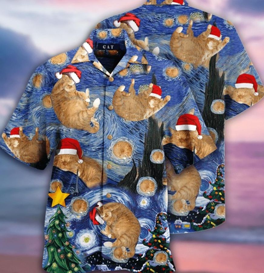 Starry Cat Christmas Hawaiian Shirt