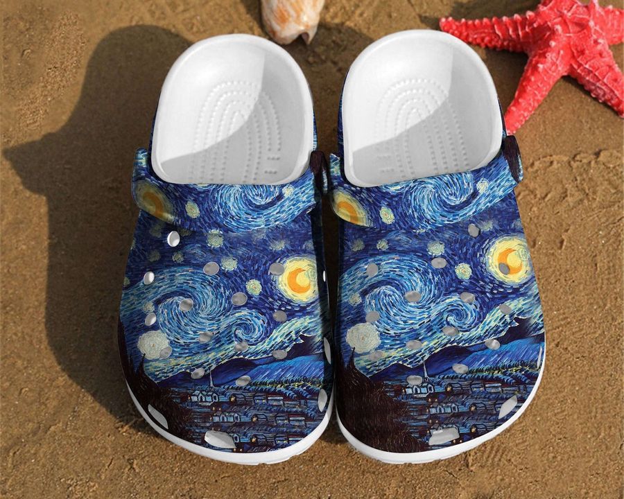 Starry Night Vincent Van Gogh Paintings Rubber Crocs Crocband Clogs, Comfy Footwear