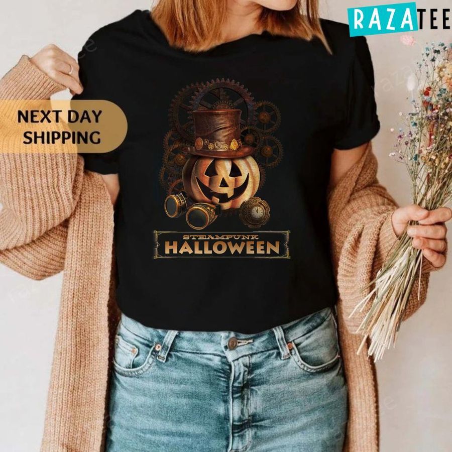 Steampunk Halloween Costumes Jack O Lantern Pumpkin Face T-Shirt