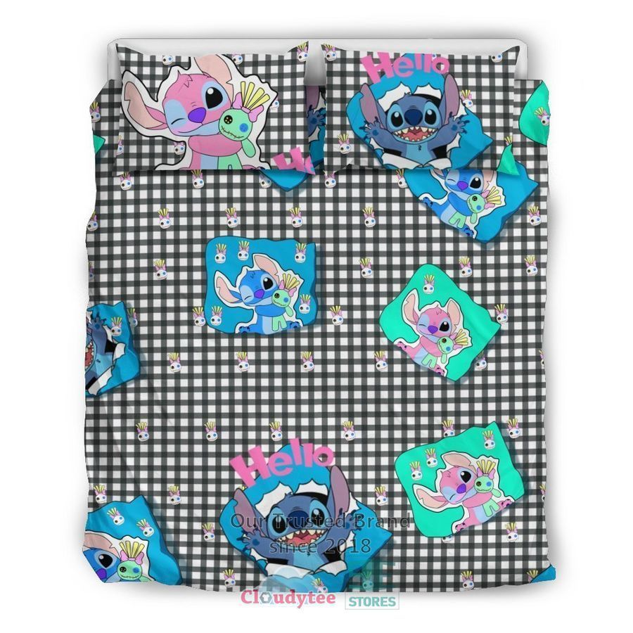 Stitch And Angel Checkered Bedding Set Limited Edition