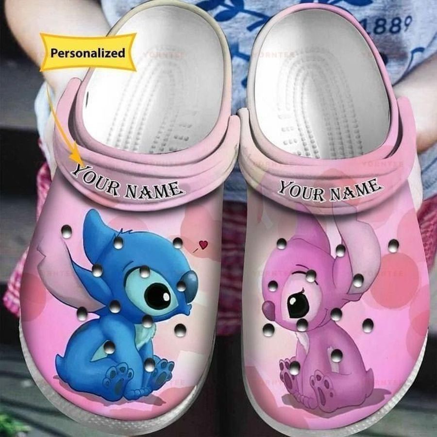 Stitch And Angel Custom Name In Pink Crocs Crocband Clog Comfortable Water Shoes